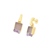 BRINCO FOLHEADO A OURO COM PEDRA GEODO NATURAL RETANGULAR